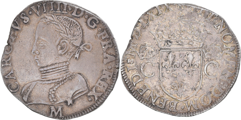 Coin, France, Charles IX, Teston, 1569, Toulouse, AU(50-53), Silver, Gadoury:428...