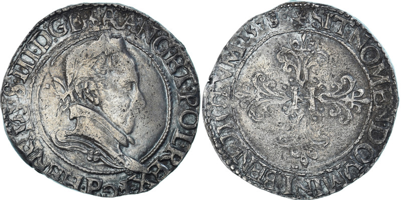 Coin, France, Henri III, Franc au Col Plat, 1578, Dijon, Tréflée, VF(30-35)

...