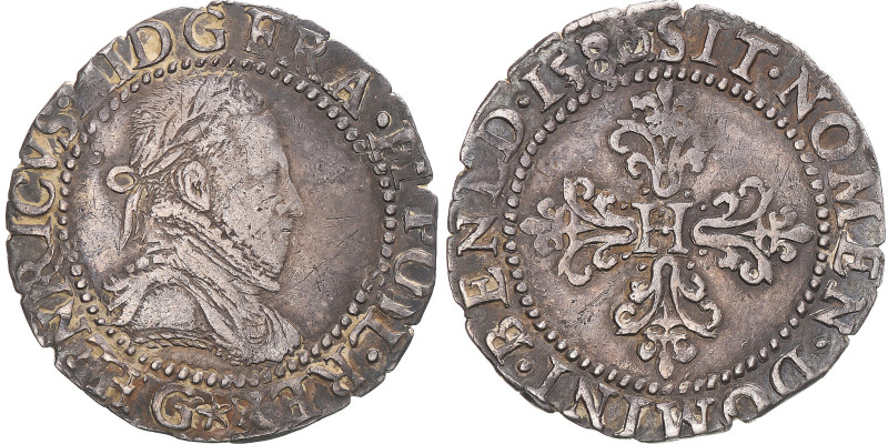 Coin, France, Henri III, 1/4 franc au col gaufré, 1580, Poitiers, AU(50-53)
Lau...