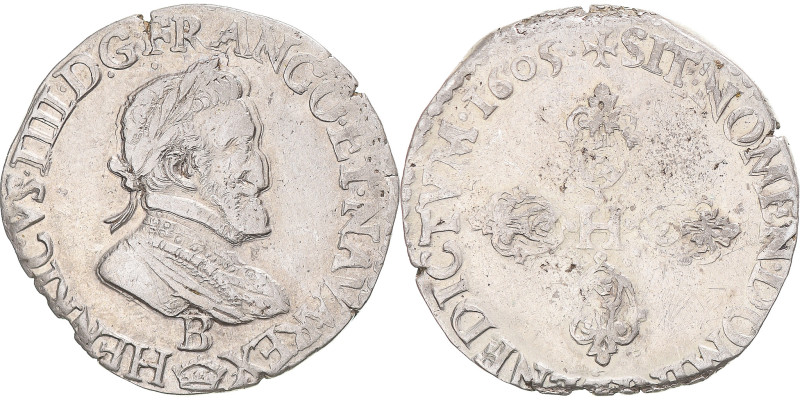 Coin, France, Henri IV, 1/2 Franc, 1605, Rouen, VF(30-35), Silver, Gadoury:590
...