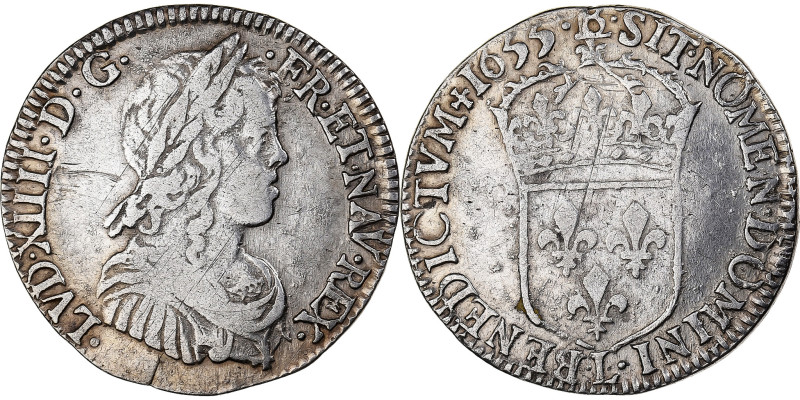 France, Louis XIV, 1/4 Écu à la mèche longue, 1655, Bayonne, Silver
Bust of Lou...