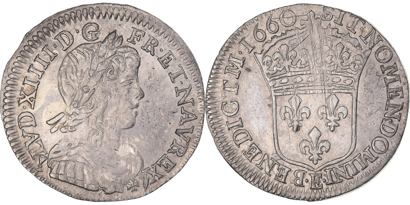 Coin, France, Louis XIV, 1/12 Ecu à la mèche longue, 1660, Tours, BENEDICTM
Lau...