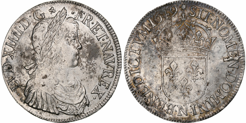 France, Louis XIV, Écu à la mèche longue, 1649, Montpellier, Silver
Small die b...