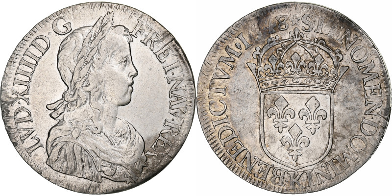 France, Louis XIV, Écu à la mèche longue, 1648/7, Bordeaux, Silver
An interesti...