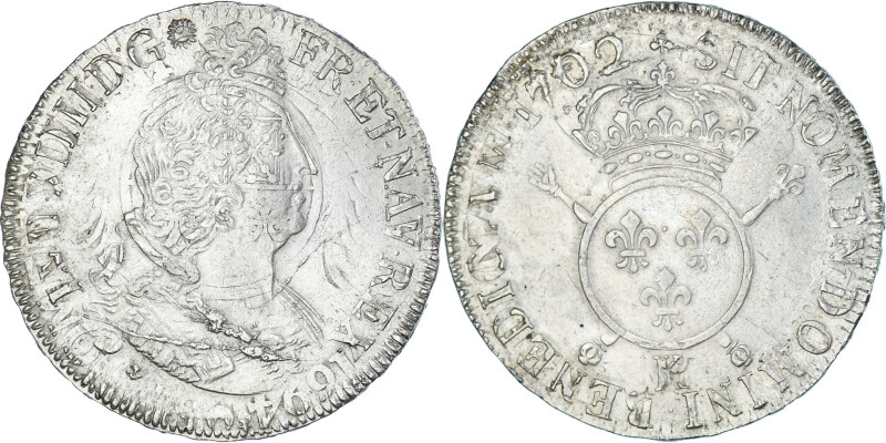 Coin, France, Louis XIV, Ecu aux Insignes, 1702, Bordeaux, réformé, EF(40-45)
R...