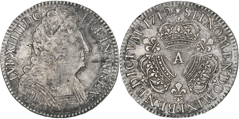 France, Louis XIV, 1/2 Ecu aux trois couronnes, 1712, Paris, EF(40-45), Silver
...