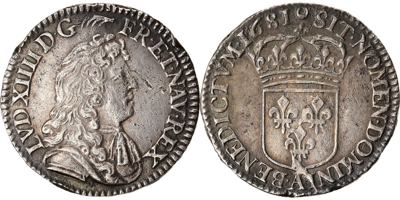 France, Louis XIV, 1/12 Écu à la cravate, 1681, Paris, 2nd semestre, Silver
Dra...