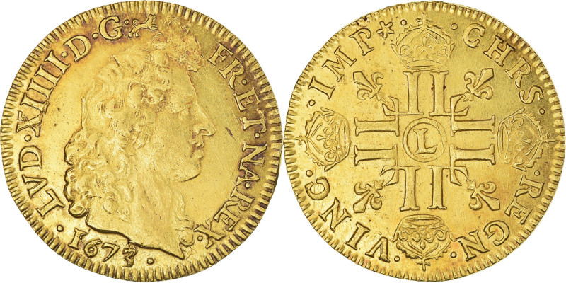 France, Louis XIV, Louis d'or aux 8L, tête nue, 1673, Bayonne, Gold, AU(50-53)
...