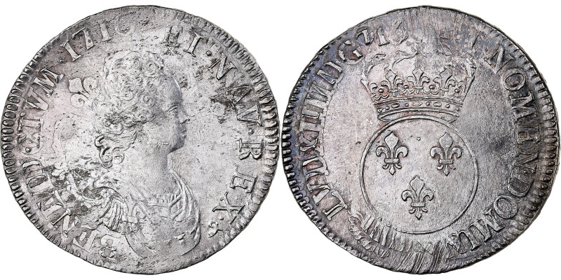 France, Louis XV, Ecu Vertugadin, 1716, Rouen, reformed, Silver, EF(40-45)
Chil...