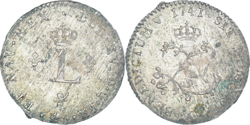 Coin, France, Louis XV, Double Sol, 1741, Amiens, AU(55-58), Billon, Gadoury:281...