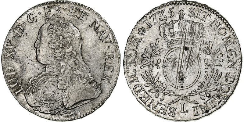 France, Louis XV, Ecu aux branches d'olivier, 1735, Bayonne, Silver, AU(50-53)
...