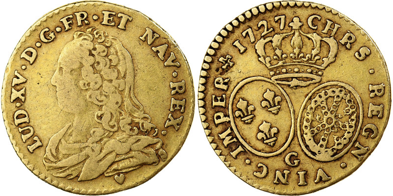 France, Louis XV, 1/2 Louis d'or aux lunettes, 1727, Poitiers, Gold, VF(30-35)
...