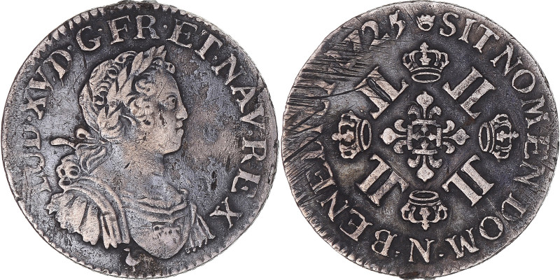 France, Louis XV, 1/4 Ecu aux 8 L, 1725, Montpellier, Silver, EF(40-45)
Bust of...