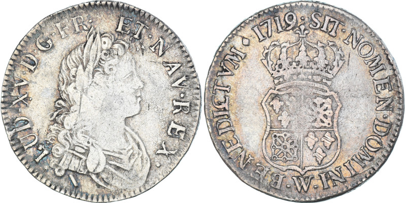 Coin, France, Louis XV, 1/2 Ecu de France-Navarre, 1719, Lille, Rare, VF(30-35)...