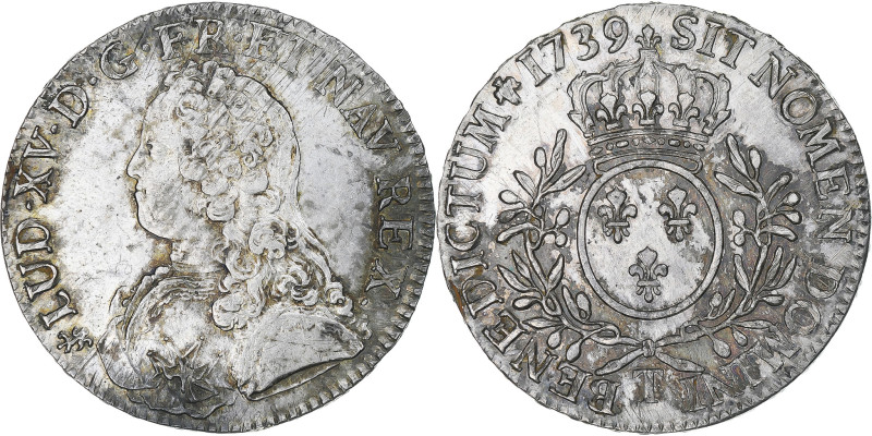 France, Louis XV, Ecu aux branches d'olivier, 1739, Nantes, AU(55-58), Silver
D...