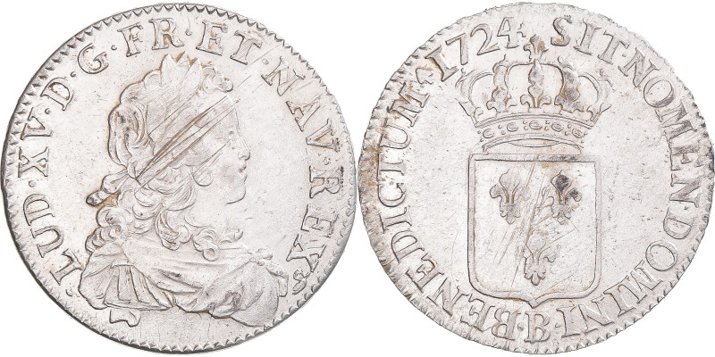 France, Louis XV, Écu de France, 1724, Rouen, Silver, EF(40-45), Gadoury:319
Ju...