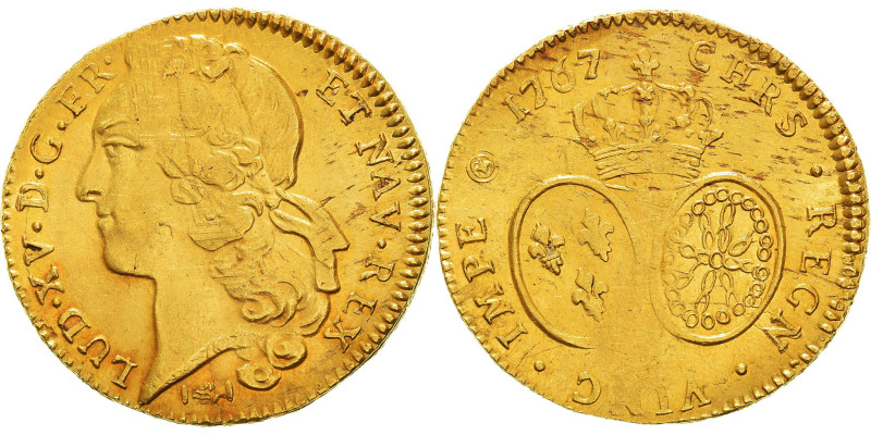 France, Louis XV, Double Louis d'or au bandeau, 1767, Bordeaux, Gold, AU(50-53)...