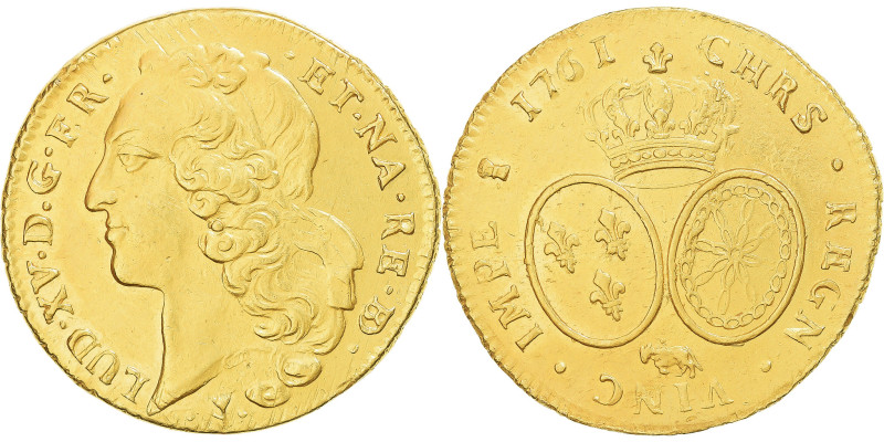 France, Louis XV, Double louis d'or de Béarn au bandeau, 1761, Pau, Gold
Head t...