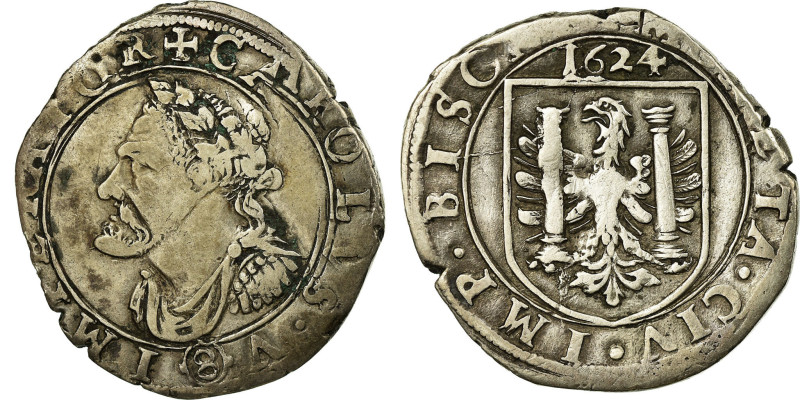 France, Charles Quint, Teston, 1624, Besançon, Silver, EF(40-45), Boudeau:1288
...