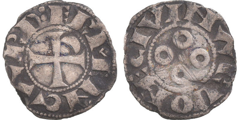 Coin, France, Provence, Ermengarde, Denier, 1134-1192, Narbonne, VF(30-35)
Cros...