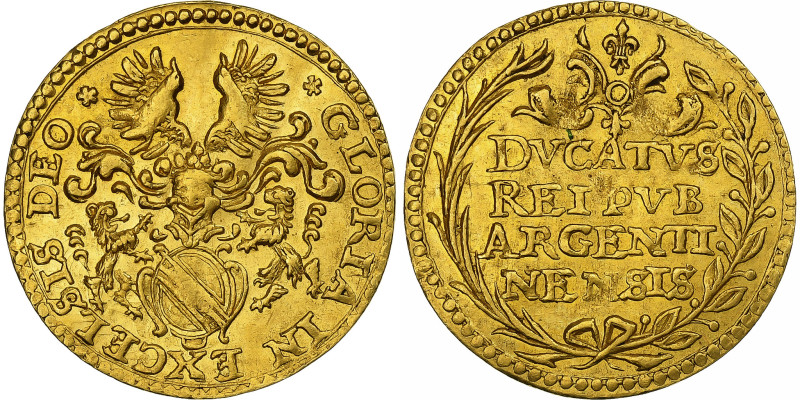 Free city of Strasbourg, Ducat, 1635-1652, Strasbourg, Gold, AU(50-53)
Helmeted...