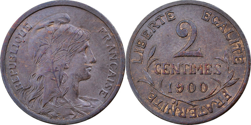 France, 2 Centimes, Dupuis, 1900, Paris, Bronze, AU(55-58), Gadoury:107, KM:841...