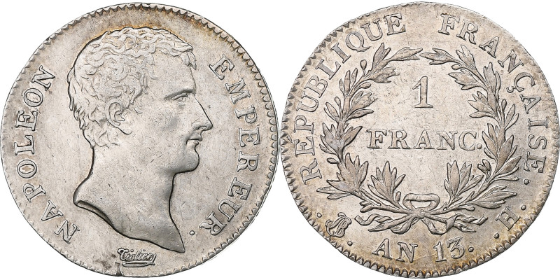 France, Napoleon I, Franc, AN 13, La Rochelle, Silver, AU(50-53), Gadoury:443
B...