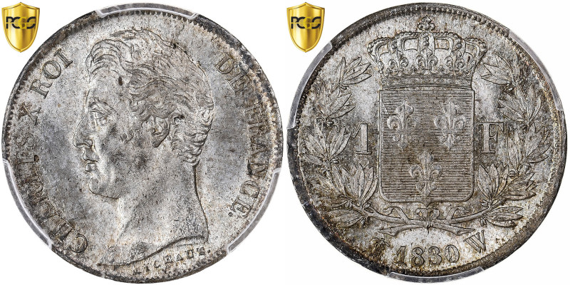 France, 1 Franc, Charles X, 1830, Lille, Silver, PCGS, MS(65-70), Gadoury:450
G...