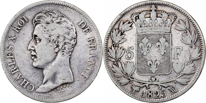 France, Charles X, 5 Francs, 1825, Marseille, Silver, VF(30-35), Gadoury:644
Ba...