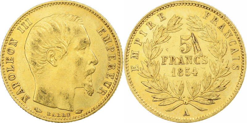 France, Napoleon III, 5 Francs, 1854, Paris, tranche cannelée, Gold, EF(40-45)
...