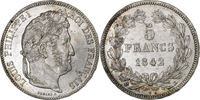 France, Louis-Philippe, 5 Francs, 1842, Bordeaux, Silver, AU(50-53), Gadoury:678...