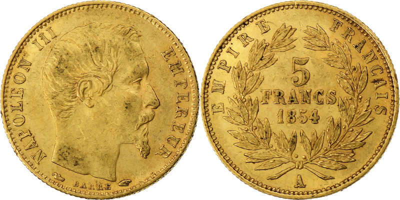 France, Napoleon III, 5 Francs, 1854, Paris, tranche cannelée, Gold, EF(40-45)
...