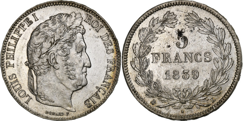 France, Louis-Philippe I, 5 Francs, 1839, Bordeaux, Silver, MS(60-62)
Laureate ...