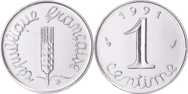 Coin, France, Épi, Centime, 1991, Monnaie de Paris, BU, MS(65-70), Stainless
Wh...