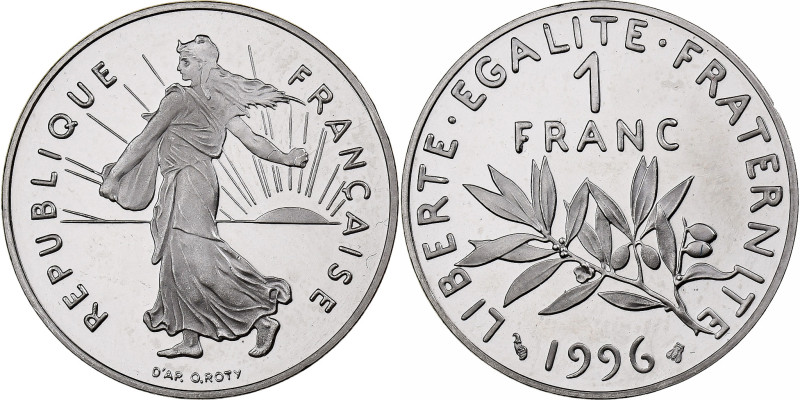France, 1 Franc, Semeuse, 1996, MDP, Proof, Nickel, MS(63), Gadoury:474b
Sower ...