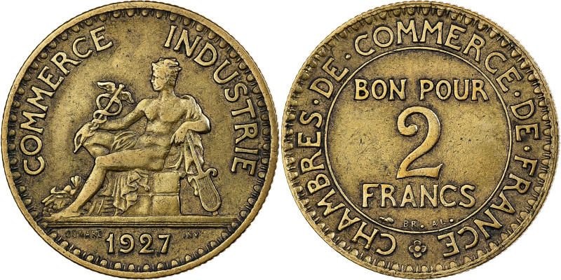 France, 2 Francs, Chambre de commerce, 1927, Paris, Aluminum-Bronze, EF(40-45)
...