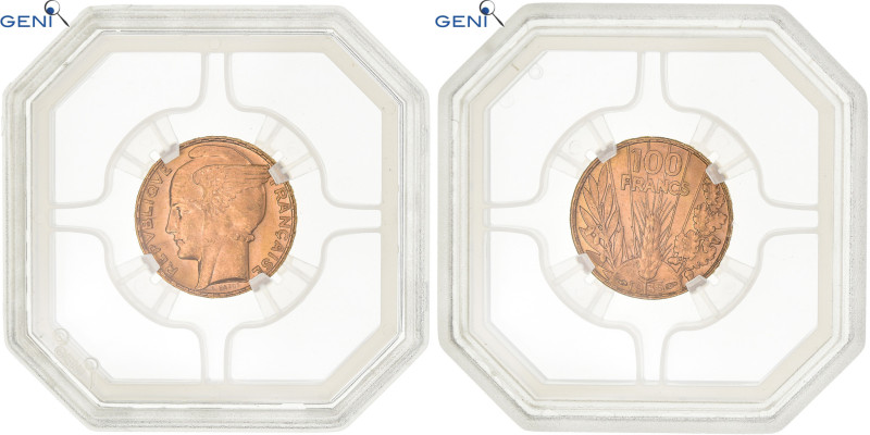 Coin, France, Bazor, 100 Francs, 1935, Paris, GENI, MS62, MS(60-62), Gold
Bazor...