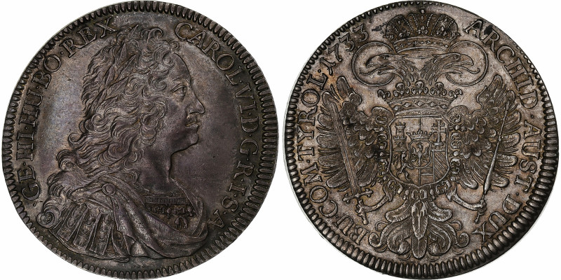 Austria, Charles VI, Thaler, 1733, Hall, Silver, MS(63)
Laureate, draped and cu...