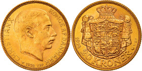 Denmark, Christian X, 20 Kroner, 1914, Copenhagen, Gold, MS(60-62), KM:817.1