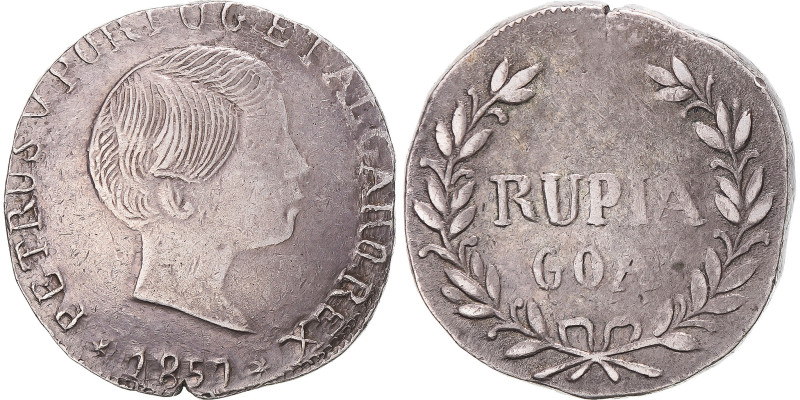 Coin, INDIA-PORTUGUESE, Pedro V, Rupia, 1857, Goa, EF(40-45), Silver, KM:279
Ba...