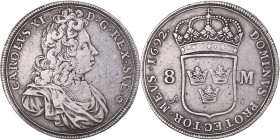 Sweden, Karl XI, 8 Mark, 1692, Stockholm, Silver, VF(30-35), KM:311