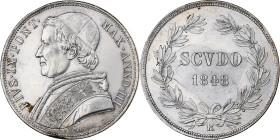 Papal States, Pius IX, Scudo, 1848, Rome, Silver, AU(55-58), KM:1336.1