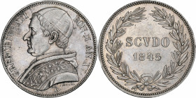 Papal States, Gregory XVI, Scudo, 1845-XV, Roma, Silver, AU(55-58)