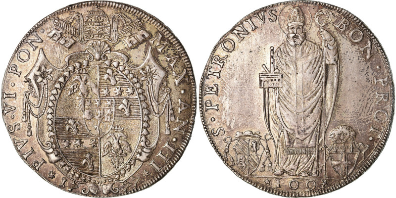 Papal States, Pius VI, Scudo Romano, 100 Baiocchi, 1777 - ANNO III, Bologna
Pap...