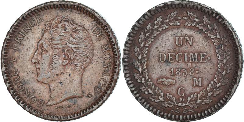 Coin, Monaco, Honore V, 1 Décime, 1838, Monaco, Petite tête, EF(40-45)


COUN...