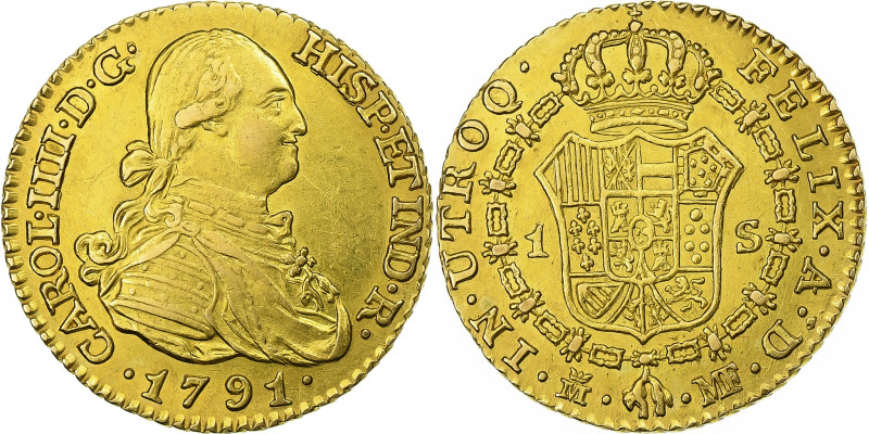 Spain, Carlos IV, 1 Escudo, 1791, Madrid, Gold, AU(50-53)
Bust of Charles IV, d...