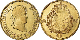 Coin, Spain, Ferdinand VII, 1/2 Escudo, 1817, Madrid, GJ, AU(50-53), Gold