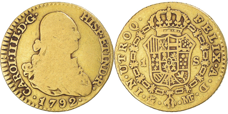 Coin, Spain, Charles IV, Escudo, 1792, Madrid, VF(20-25), Gold, KM:434
Bust rig...