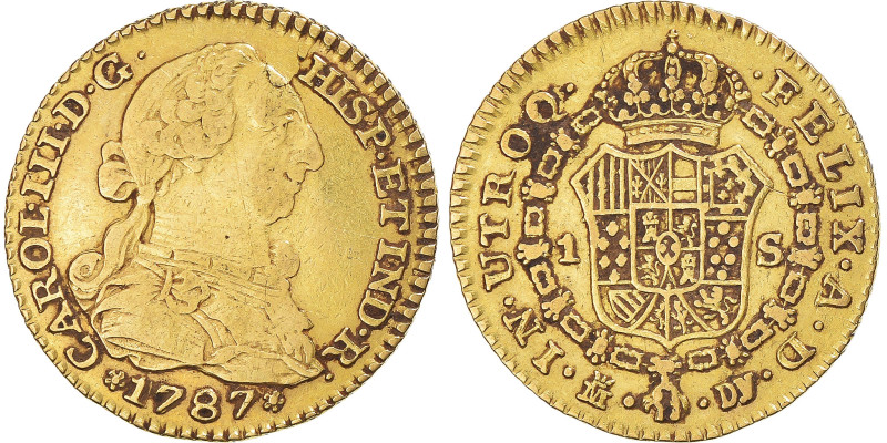 Coin, Spain, Charles III, Escudo, 1787, Madrid, VF(30-35), Gold, KM:416.1a
Bust...