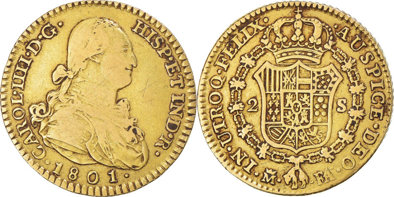 Coin, Spain, Charles IV, 2 Escudos, 1801, Madrid, VF(30-35), Gold, KM:435.1
Bus...